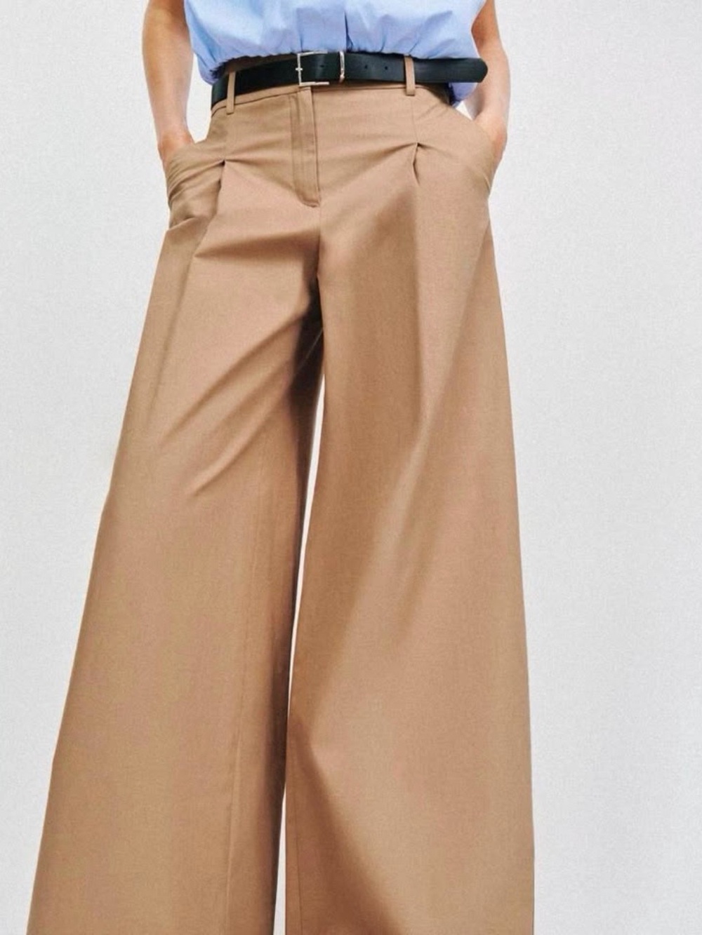 Zara Wide-Leg High-Rise Trousers in Camel
